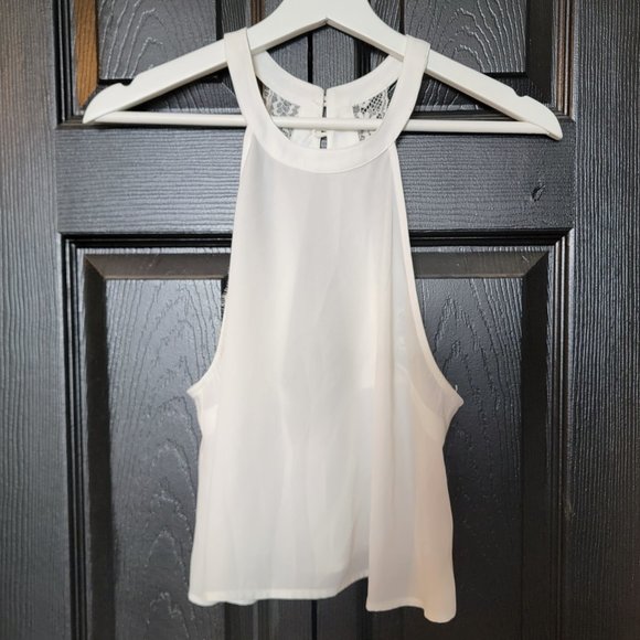 FOREVER 21 White Sheer Halter Cropped Blouse Sleeveless Halter Top Size S - Picture 6 of 12